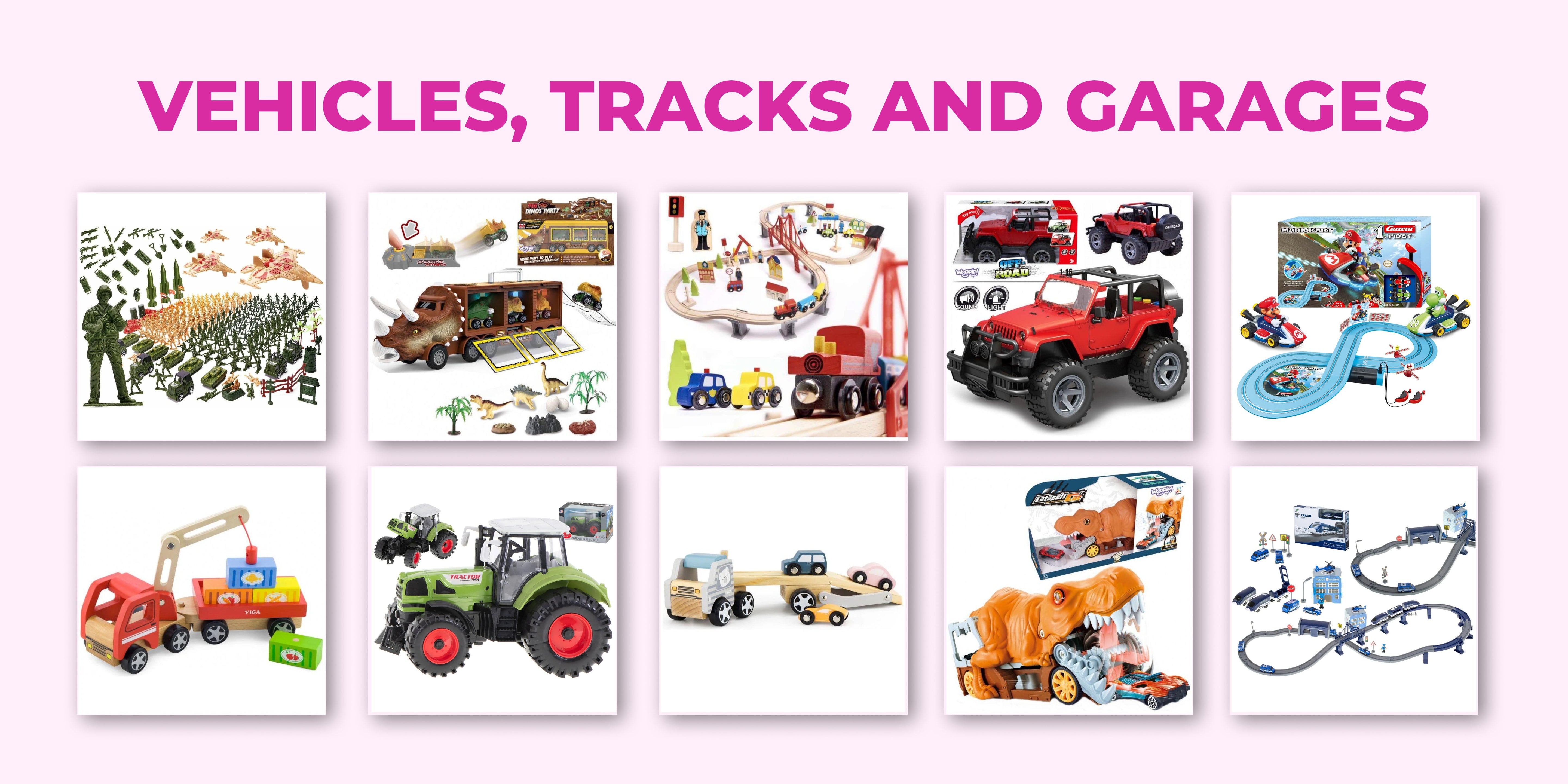 vehicles, tracks and garages