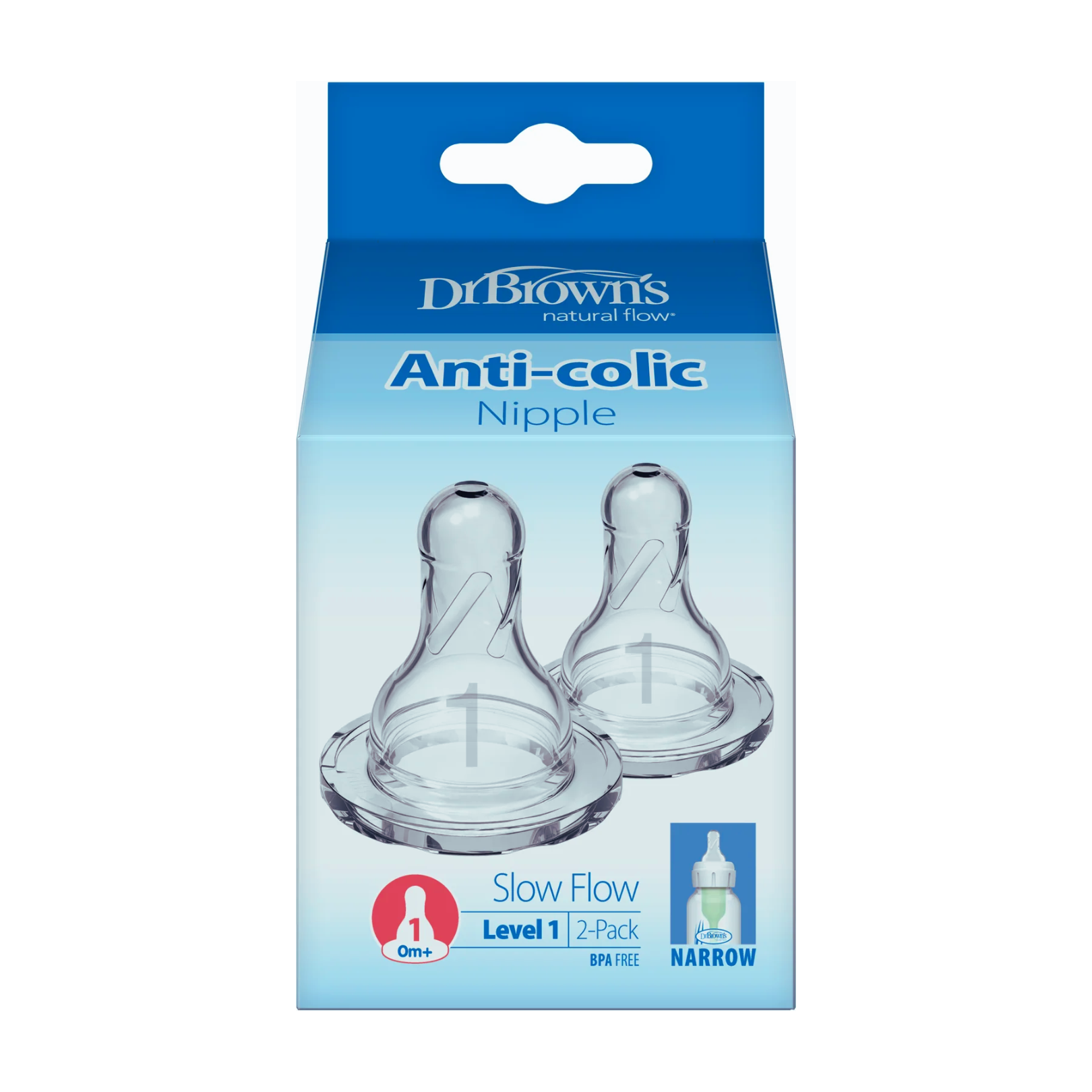 Dr. Brown's Narrow-Neck Level 1 Natural Flow Teats 0M+, 2 Pack