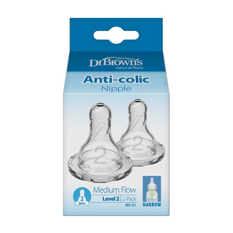 Dr. Brown's Narrow-Neck Level 2 Natural Flow Teats 3M+, 2 Pack