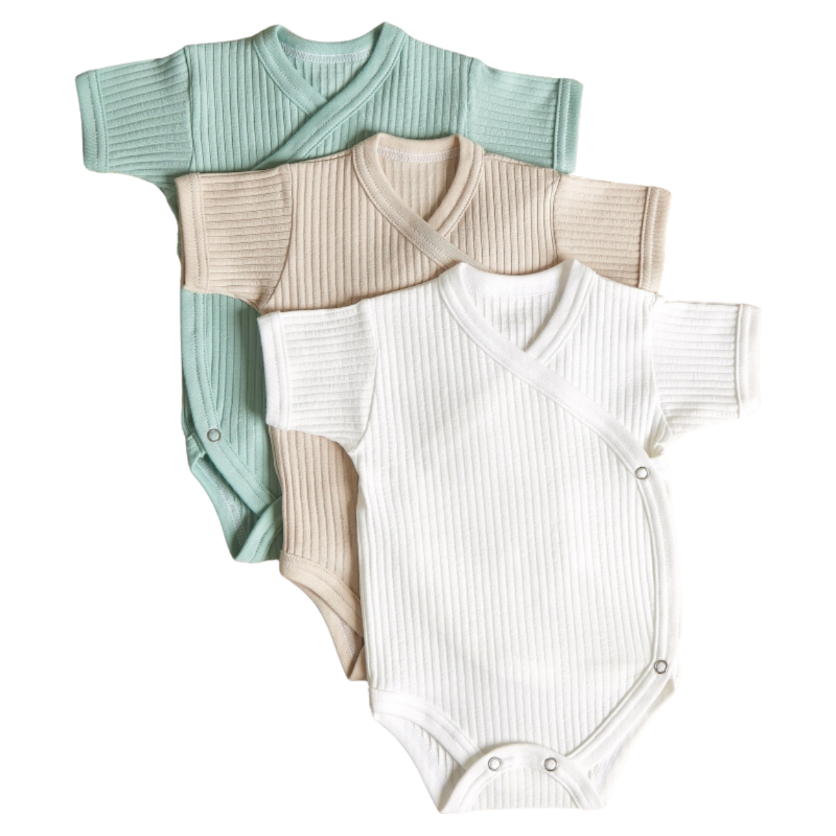 Lilly Bean Premature Side Snap Korte Mouw Geribbelde Bodysuit - Neutraal Met Munt 3-pack