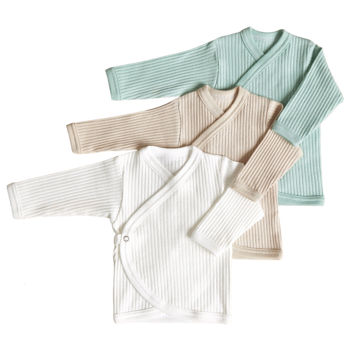 Lilly Bean Premature Ribbed Wrap-Over Top - Neutraal Met Mint 3-Pack