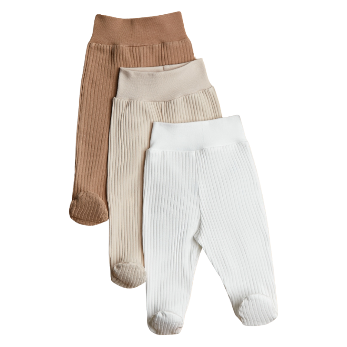 Lilly Bean Preemie Ribbed Broek Met Voeten - Neutraal Met Bruin 3-Pack