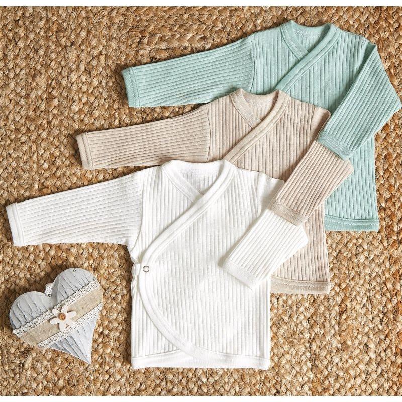 Lilly Bean Premature Ribbed Wrap-Over Top - Neutraal Met Mint 3-Pack