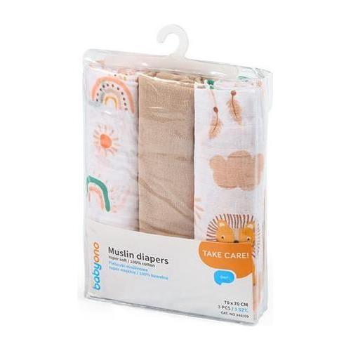 Babyono Bamboe Mousseline Luiers 3 stuks - 4 Kleuren