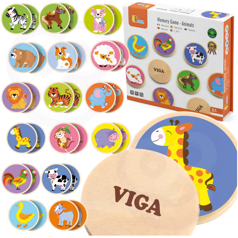 Jeu de mémo d'animaux en bois Viga