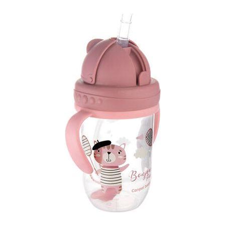 Gobelet anti-fuite Canpol avec paille lestée Bonjour 270 ml 6 mois et plus - Rose