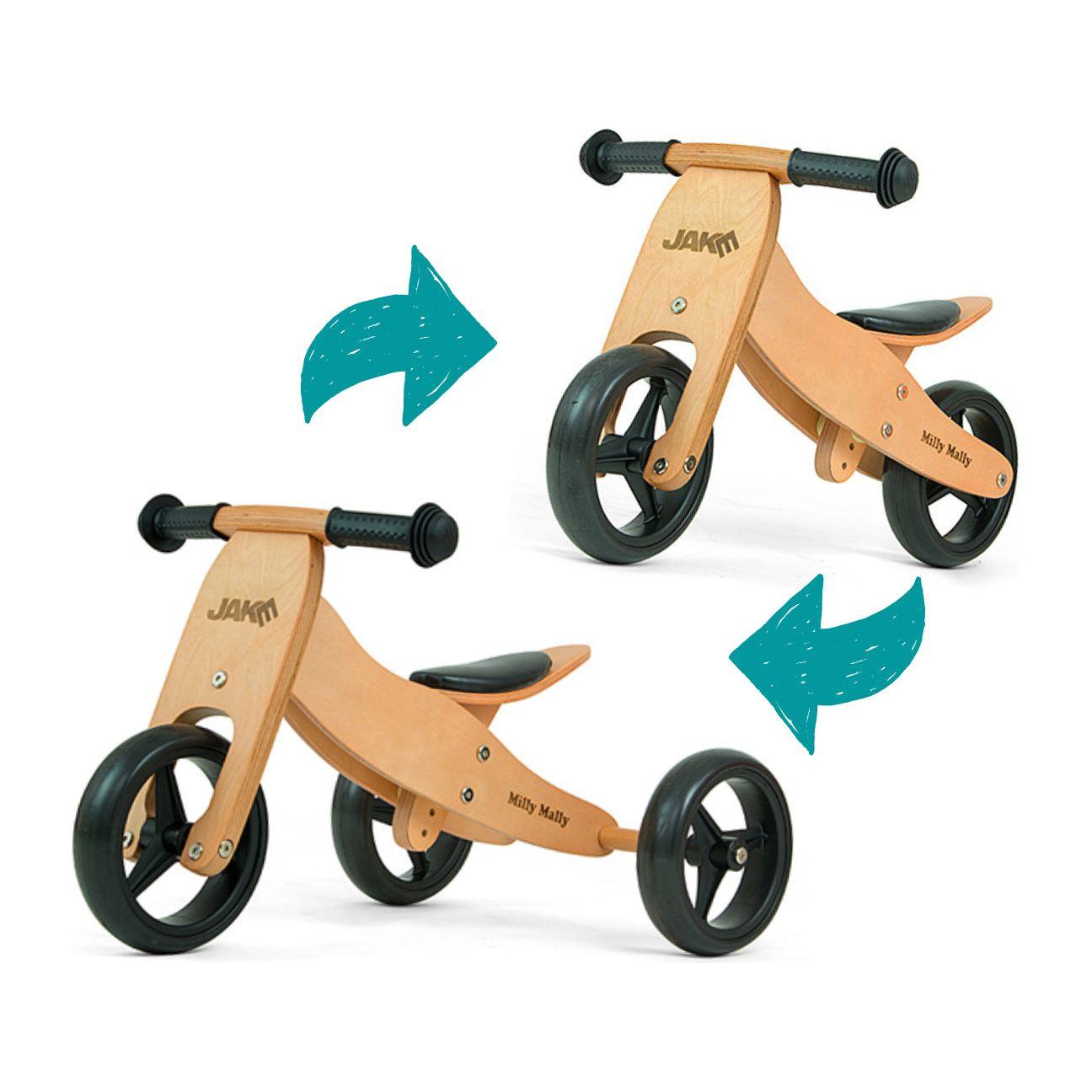 Milly Mally Jake 2in1 Houten Loopfiets - Licht Hout