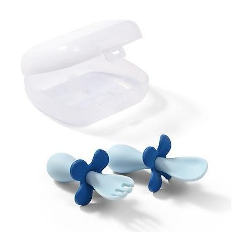 Couverts ergonomiques Babyono dans un étui 12 mois et + - Bleu