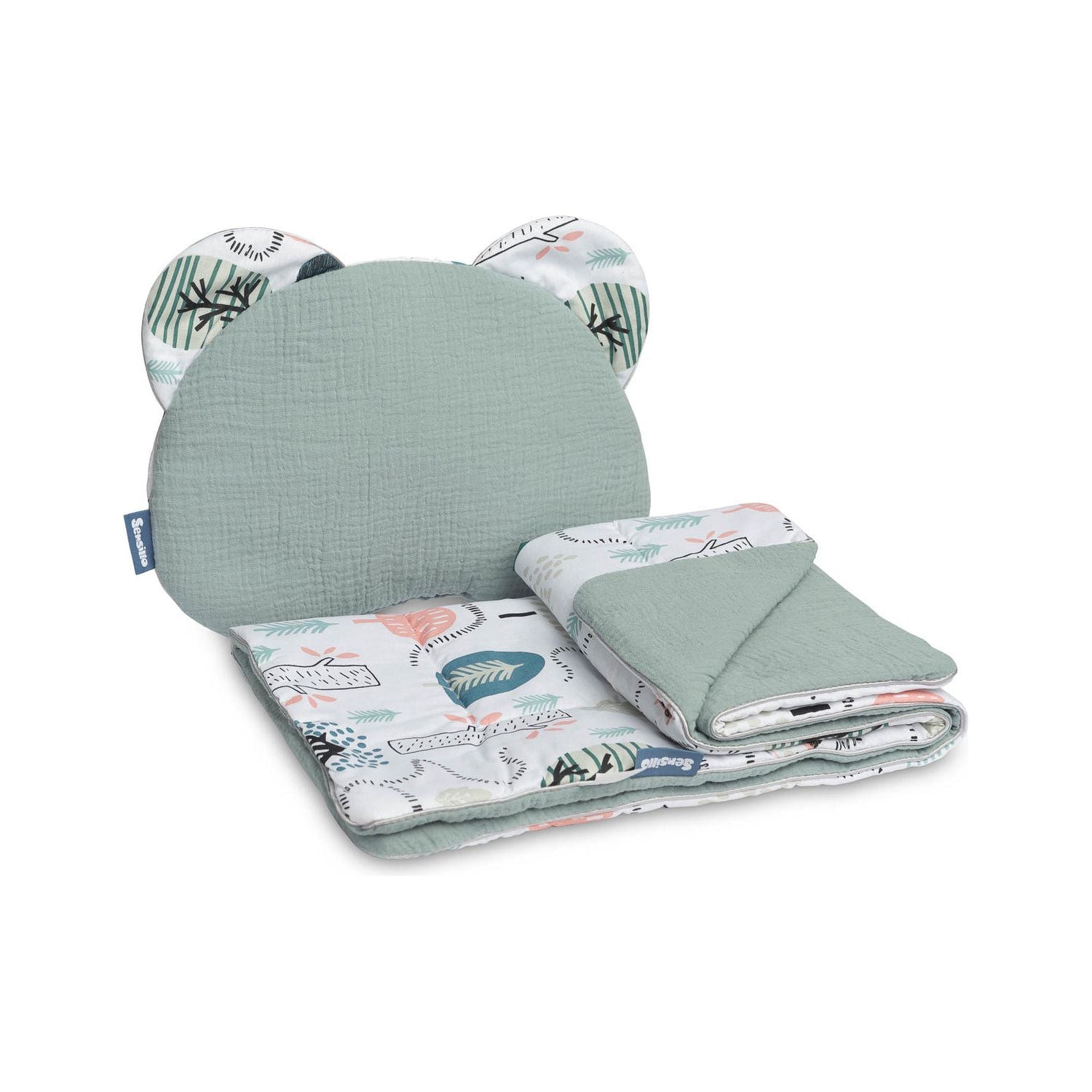 Sensillo Muslin Pram Set - Green Hedgehogs