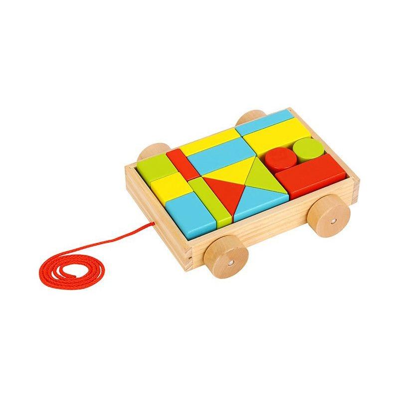 Tooky Toy Mini Houten Trekkar Met Blokken 16 st.