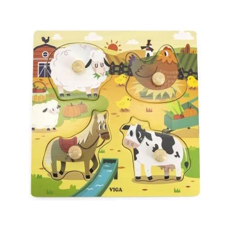 Puzzles en bois Viga avec punaises 12 mois et plus - Animaux de la ferme