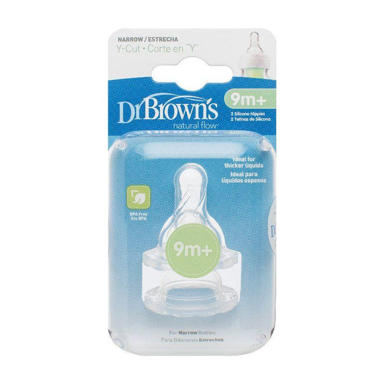 Cadet Blue Dr Brown's Narrow Neck Y-Cut Natural Flow Teats 9M+, 2 Pack
