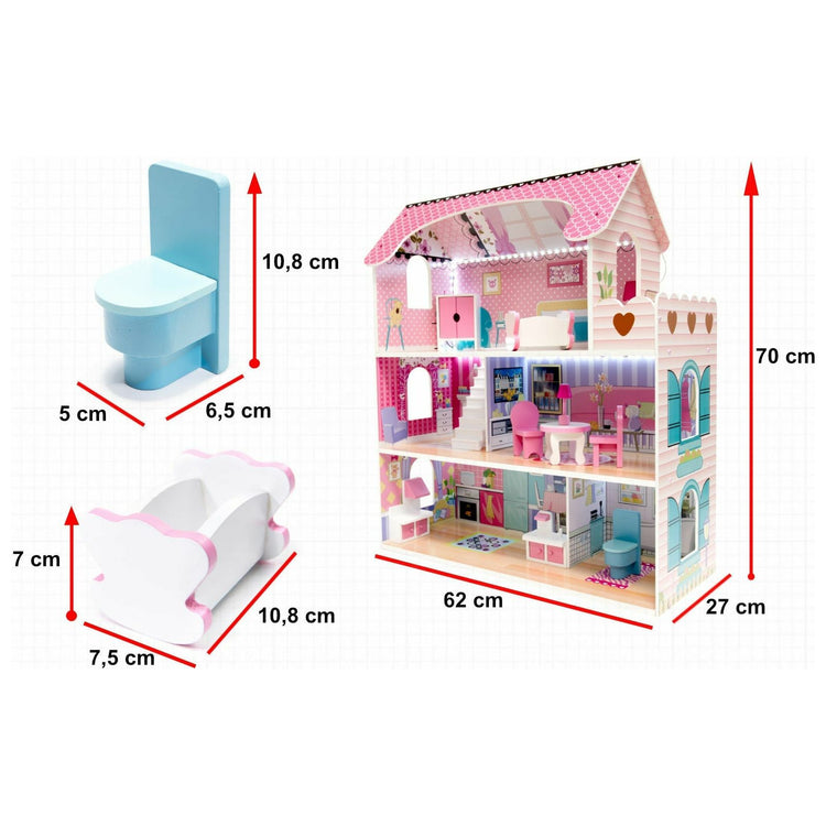 Thistle Pink Wooden Villa Dollhouse 70cm LED