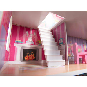 Brown Pink Wooden Villa Dollhouse 70cm LED