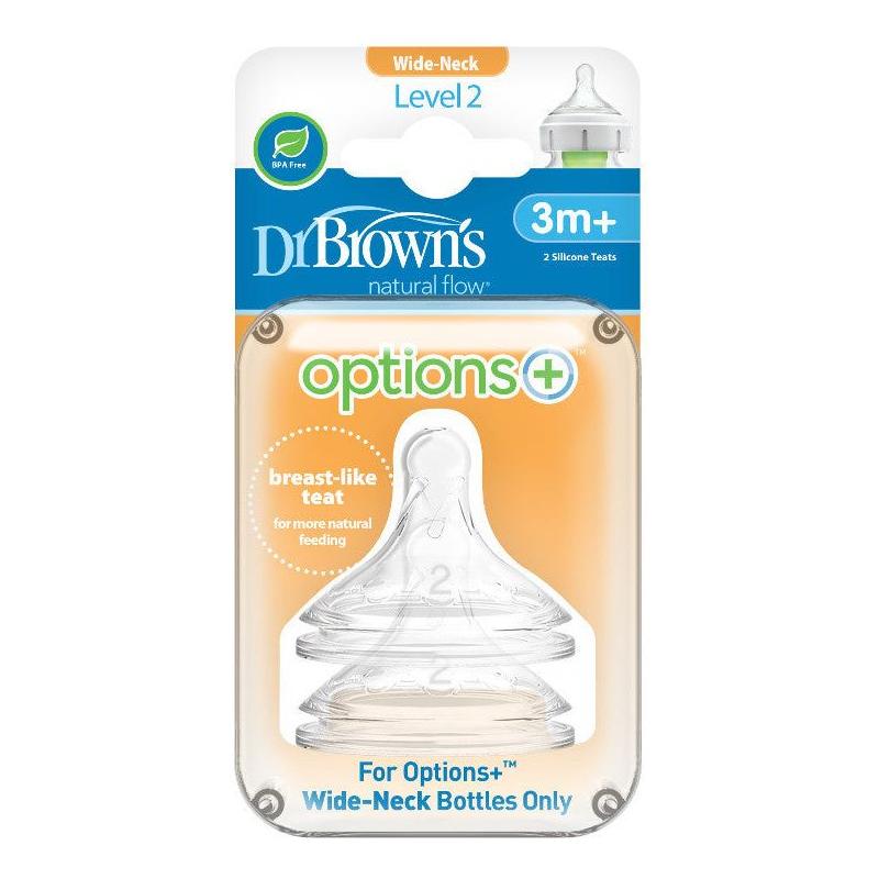 Sandy Brown Dr Brown's Wide Neck Level 2 Natural Flow Teats 3M+, 2 Pack