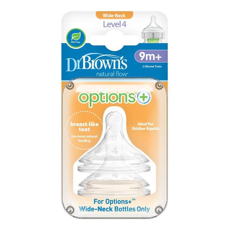 Sandy Brown Dr Brown's Wide Neck Level 4 Natural Flow Teats 9M+, 2 Pack