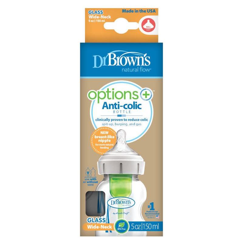 Rosy Brown Dr Brown's Wide-Neck Options+ Glass Bottle 0m+ - 2 Sizes