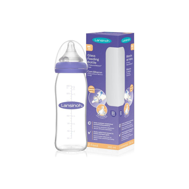 Light Slate Gray Lansinoh Glass Feeding Bottle With NaturalWave™ Teat - 2 Sizes