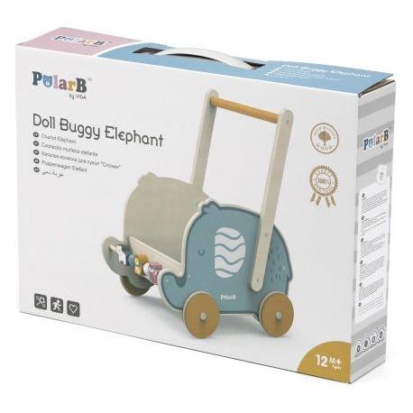 Light Gray Viga Wooden Push Wagon - Elephant